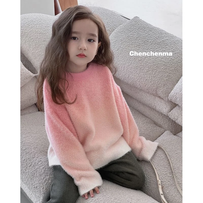 【粉雾漫漫】女童洋气毛衣蜜桃粉渐变慵懒风毛儿童软糯针织潮