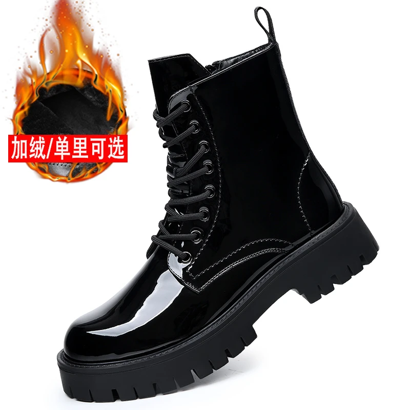 【亏本 清仓】马丁靴男款高帮机车长筒鞋子工装皮靴冬季增高厚底