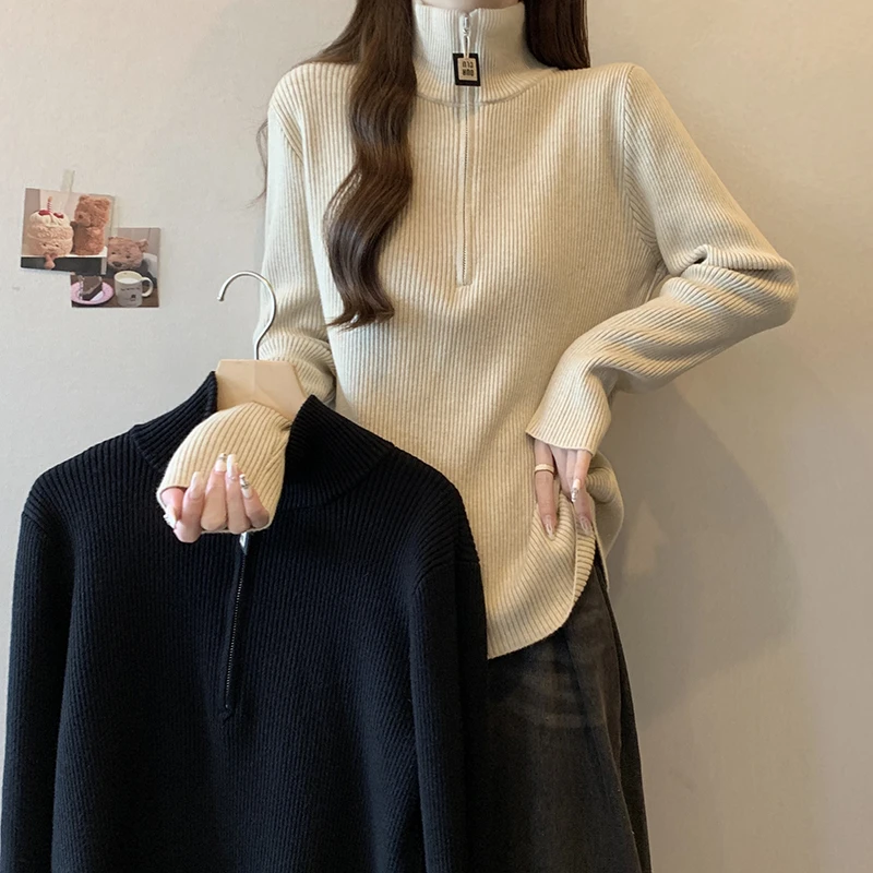 2024春装新款微胖格雷系穿搭外穿打底毛衣针织上衣