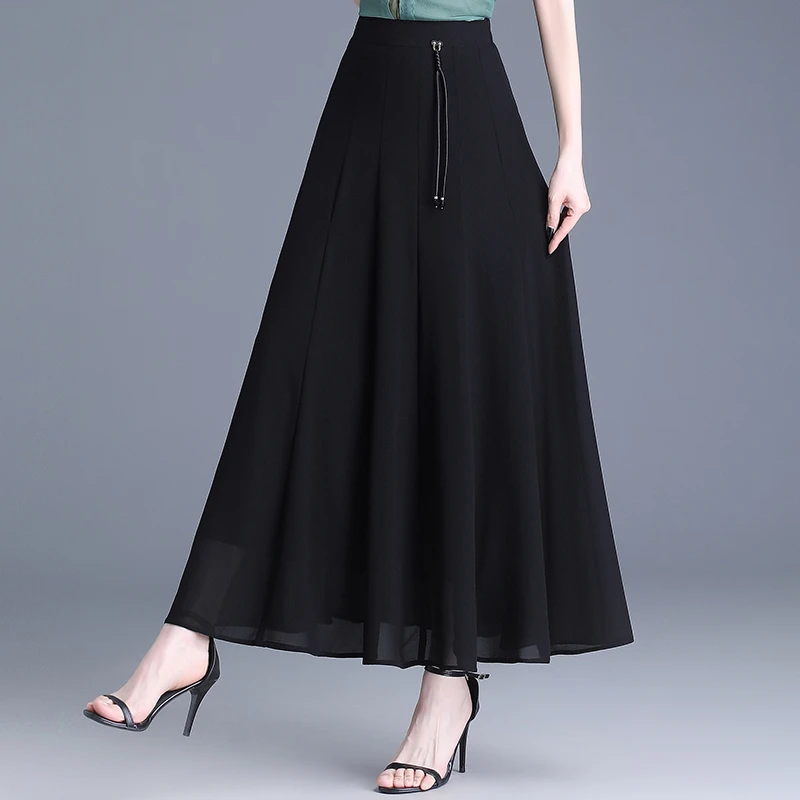 黑色雪纺长裙半身裙女夏季2024新款高腰垂感显瘦a字裙气质大摆裙