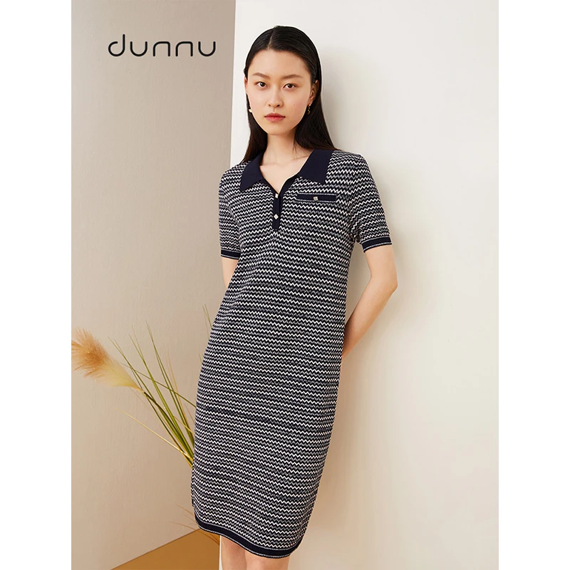 dunnu敦奴Polo小翻领短袖针织连衣裙DQ150901