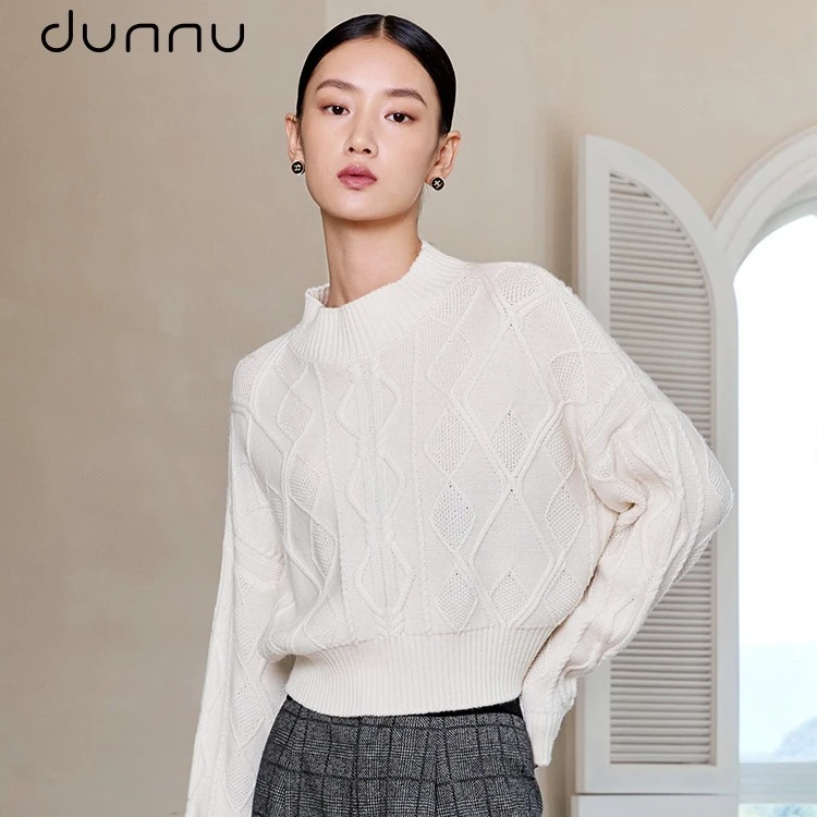 dunnu敦奴长袖针织毛衣休闲短款羊毛衫女DQ572102
