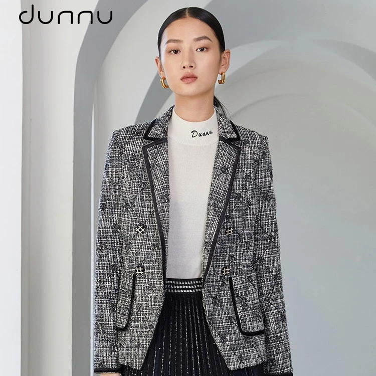 dunnu敦奴粗花呢格子 外套时尚气质西装秋冬DQ562101