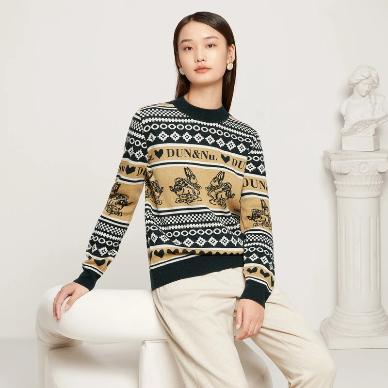 【三姐妹】dunnu敦奴冬复古风绵羊毛混纺针织衫套头毛衣女FR572156