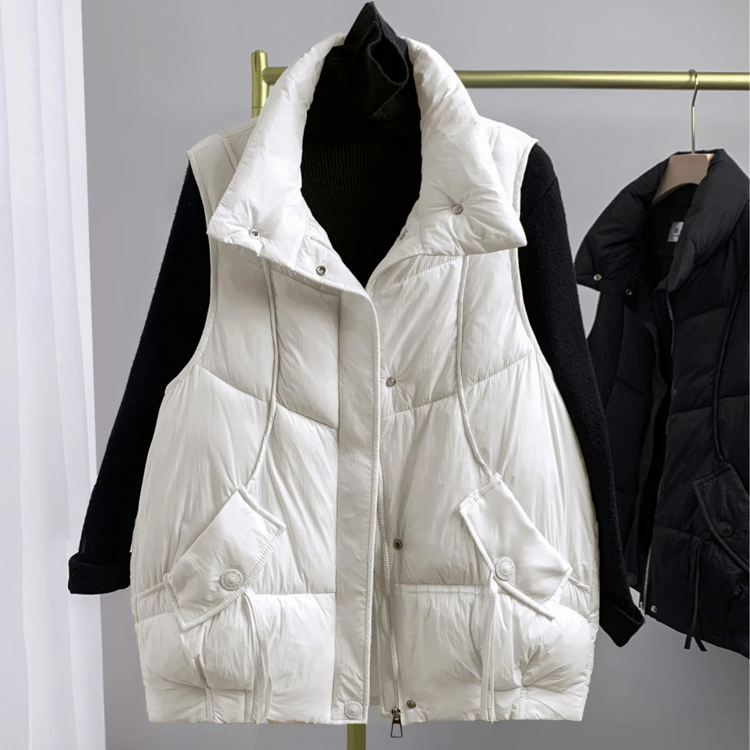 2024时尚女款秋冬新款棉服韩版百搭潮流飘带短款立领时尚坎肩外穿