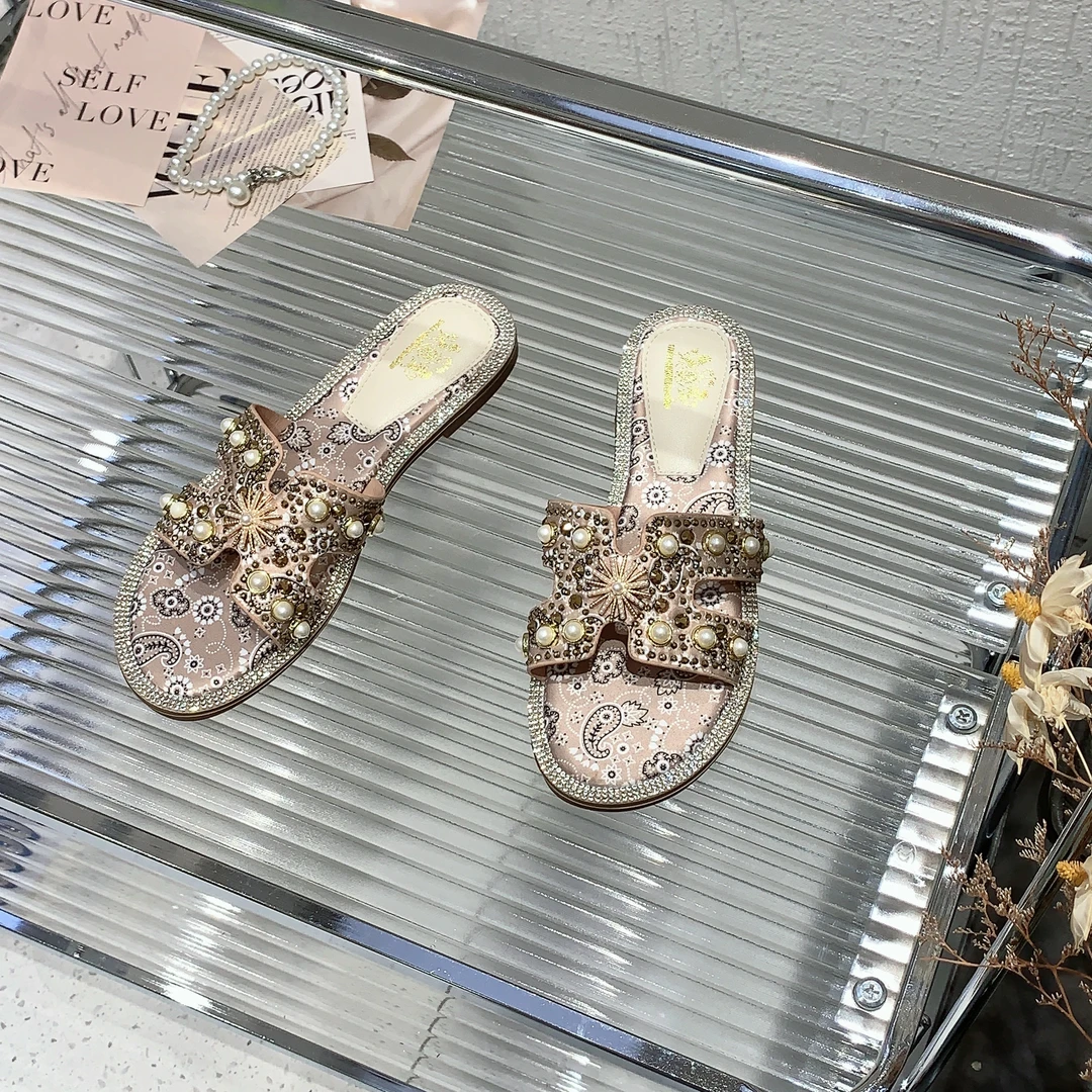 2023夏季新款珍珠复古百搭网红时尚韩版外穿拖鞋凉拖鞋女休闲低跟