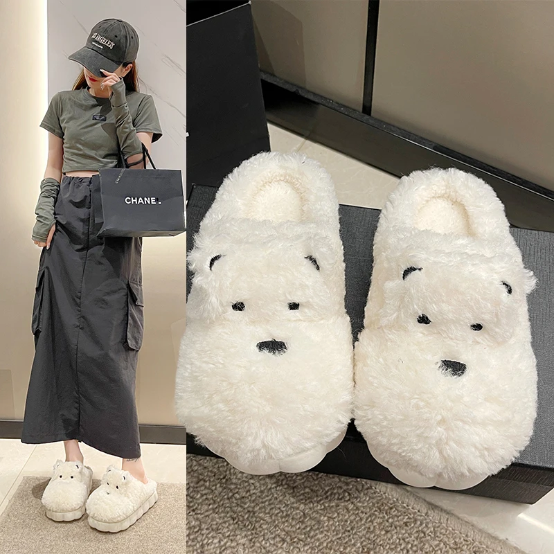 踩屎感棉拖鞋女秋冬季室内家居卡通可爱防滑厚底保暖加绒毛毛拖鞋