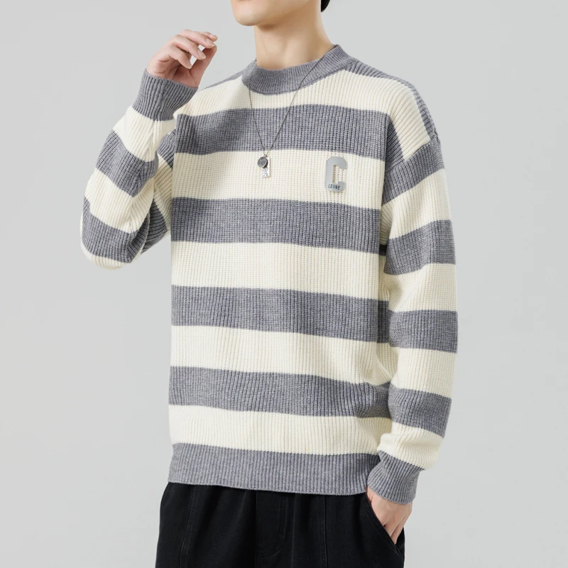 俞兆林冬季条形毛衣男加厚百搭潮流时尚毛衫男士韩版修身打底衫