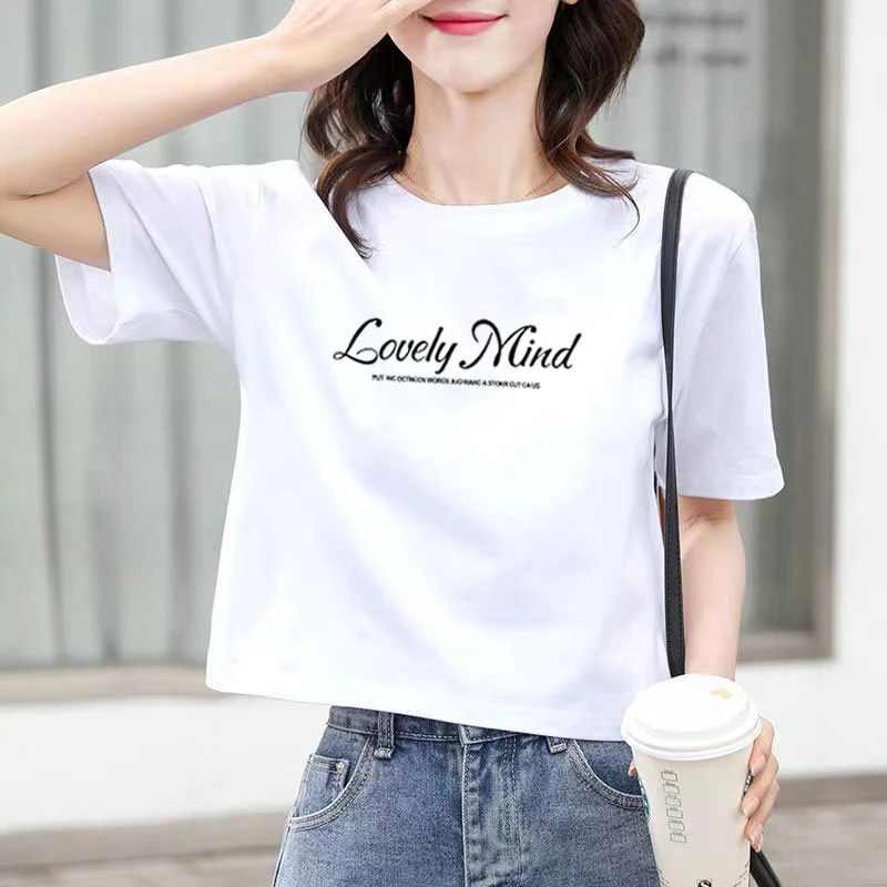 夏季高腰短款T恤女小个子宽松短袖韩版休闲大码显瘦圆领百搭上衣