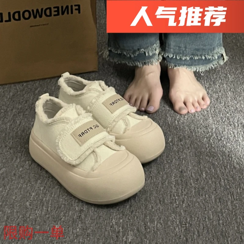 小白鞋女2023新款小众大头帆布鞋学生厚底板鞋百搭休闲鞋子JW