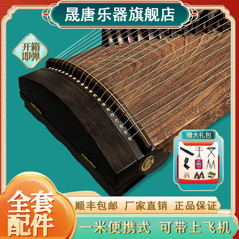 晟唐古筝1米21弦黑檀素面专业便携式演奏级古筝迷你挖筝专业演奏