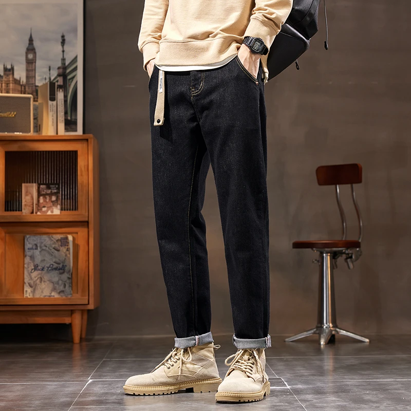 黑色弹力牛仔裤男宽松直筒美式锥形修身休闲大码秋冬款男士长裤潮