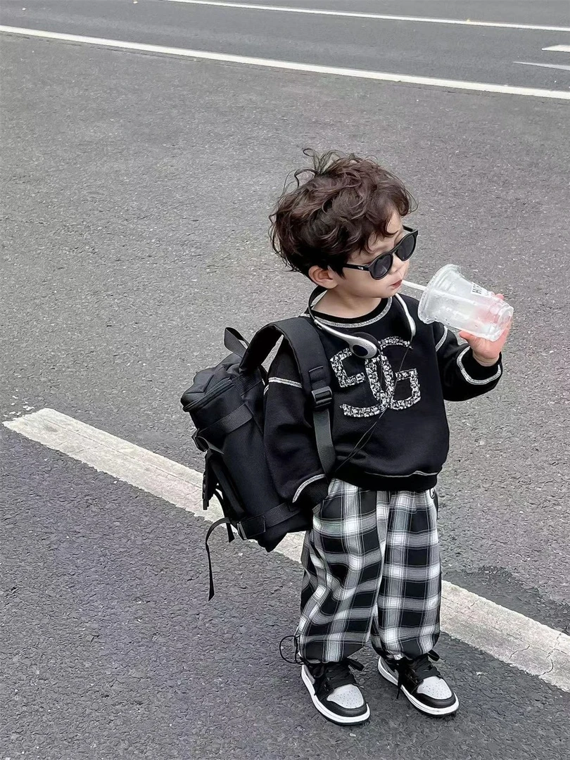 男童卫衣套装秋装2023冬季新款男孩儿童运动炫酷帅气韩版两件套