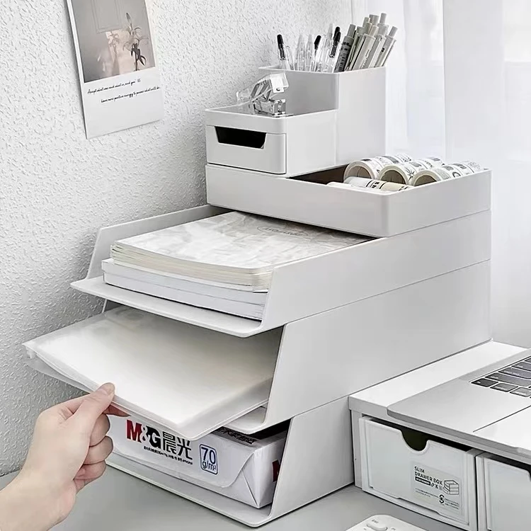 办公室文件收纳盒收纳架多层文件架文件框办公桌用品文件栏整理盒