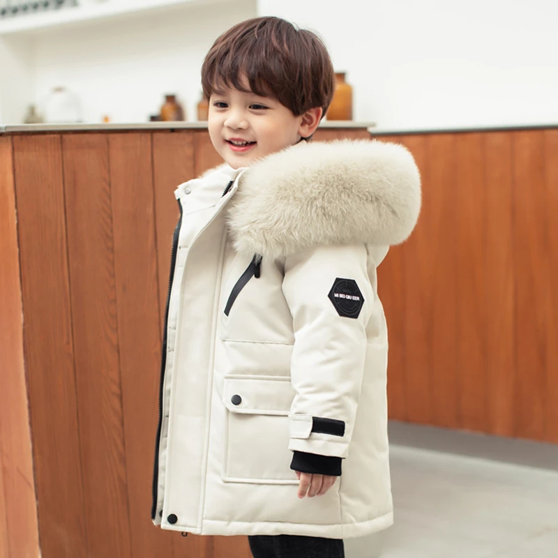 2025新款儿童羽绒服男童中长款加厚中小童白鸭绒3-14宝宝童装外套