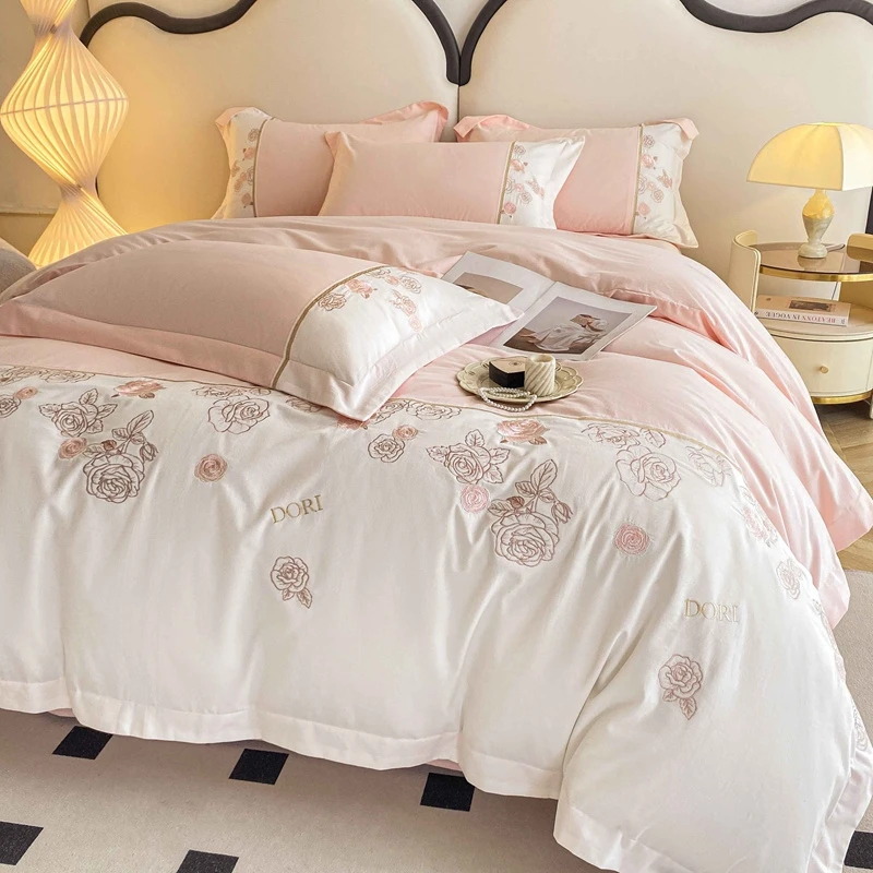 【初壹阁】2023款全棉磨毛拼接宽边刺绣贴布绣仙女风花边四件套