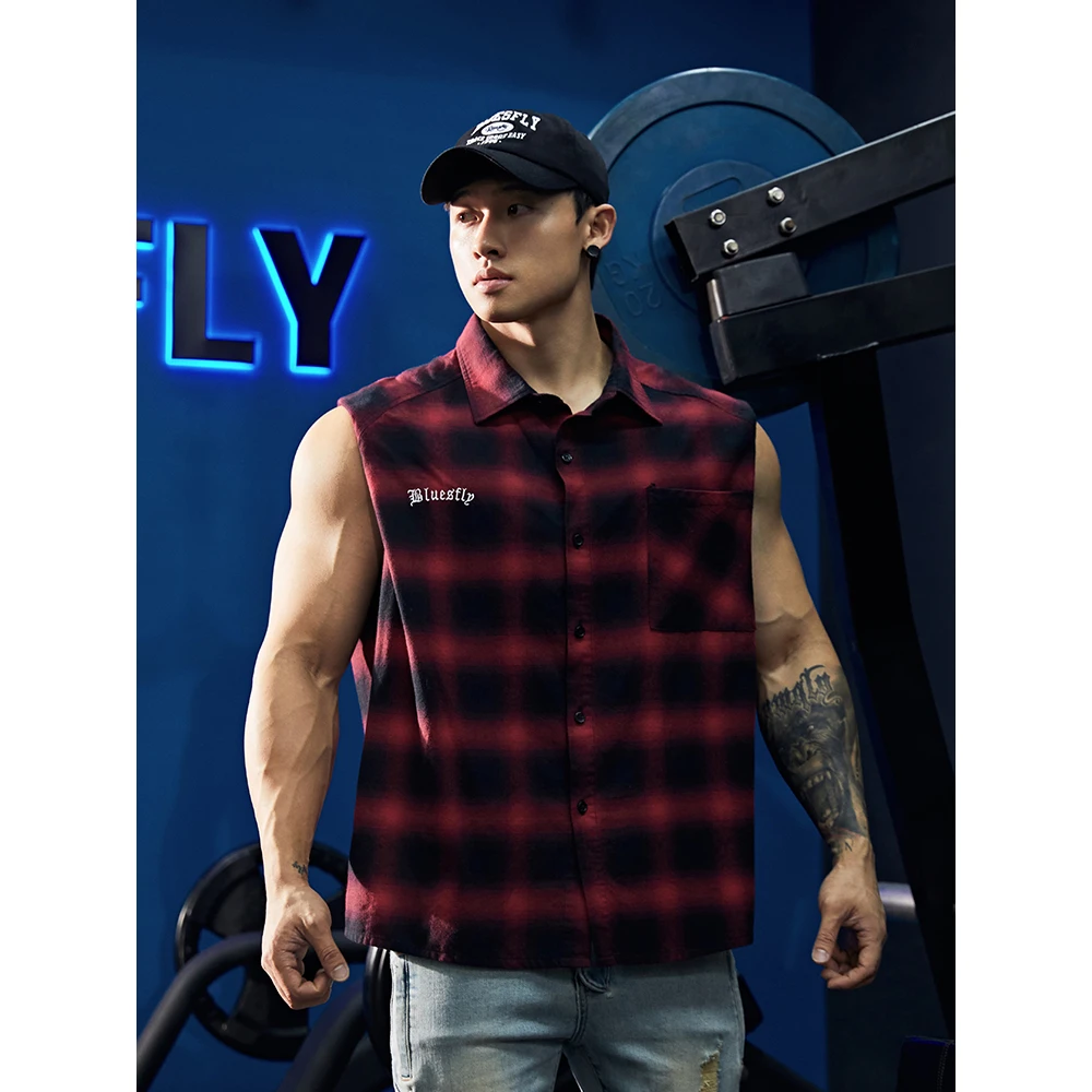 BLUESFLY复古拼色薄款格子衬衫男夏季街头宽松bf风休闲上衣t恤潮