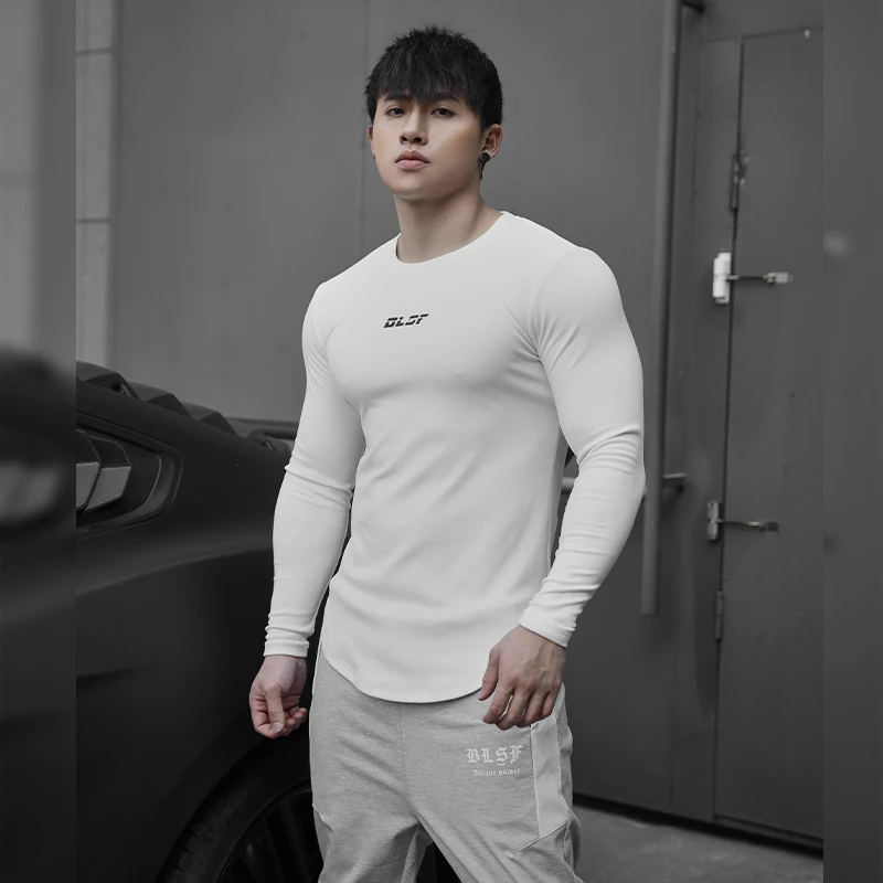BLUESFLY运动T恤男士健身房训练服长袖打底衫加厚修身高弹紧身衣