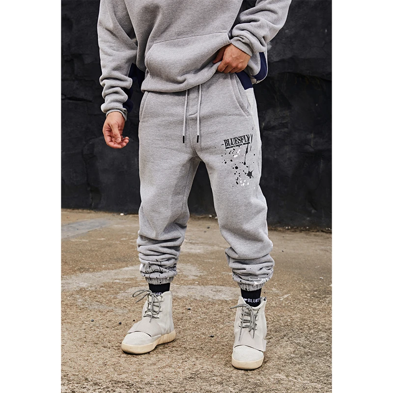 BLUESFLY美式健身长裤男士新款加绒纯色宽松体育课百搭束脚运动裤