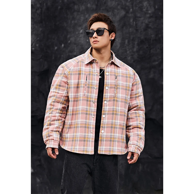 BLUESFLY格子衬衫外套男士秋冬新款美式潮牌夹棉休闲长袖运动男装