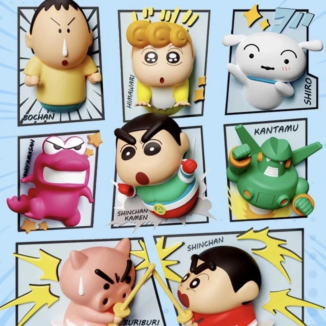 蜡笔小新漫画冰箱贴系列盲盒动漫周边手办摆件动感超人小礼物