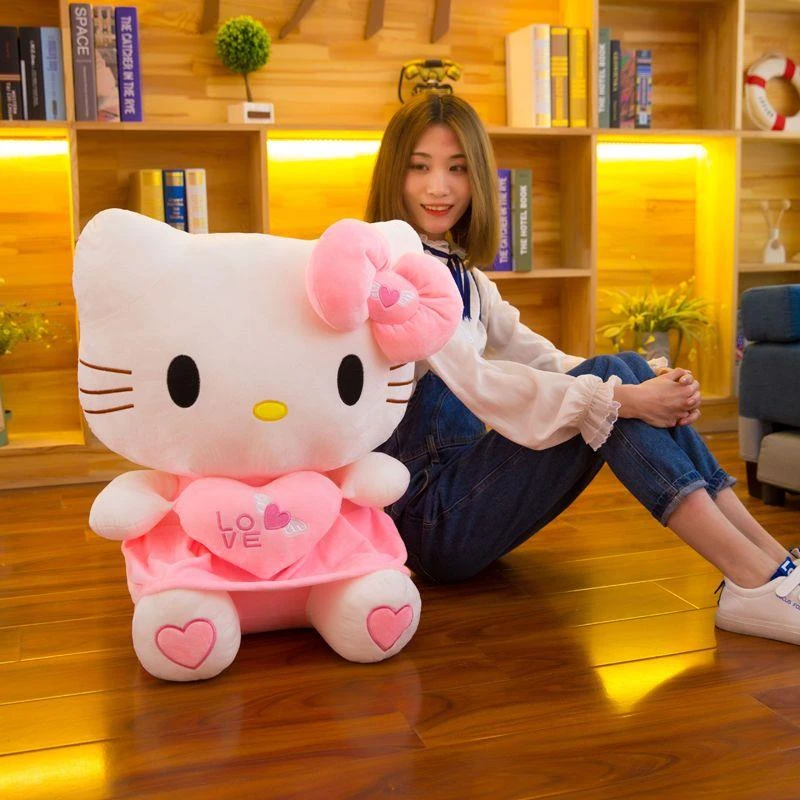 卡通抱心哈喽KT猫毛绒玩具批发hellokitty女生日礼物凯蒂猫玩偶
