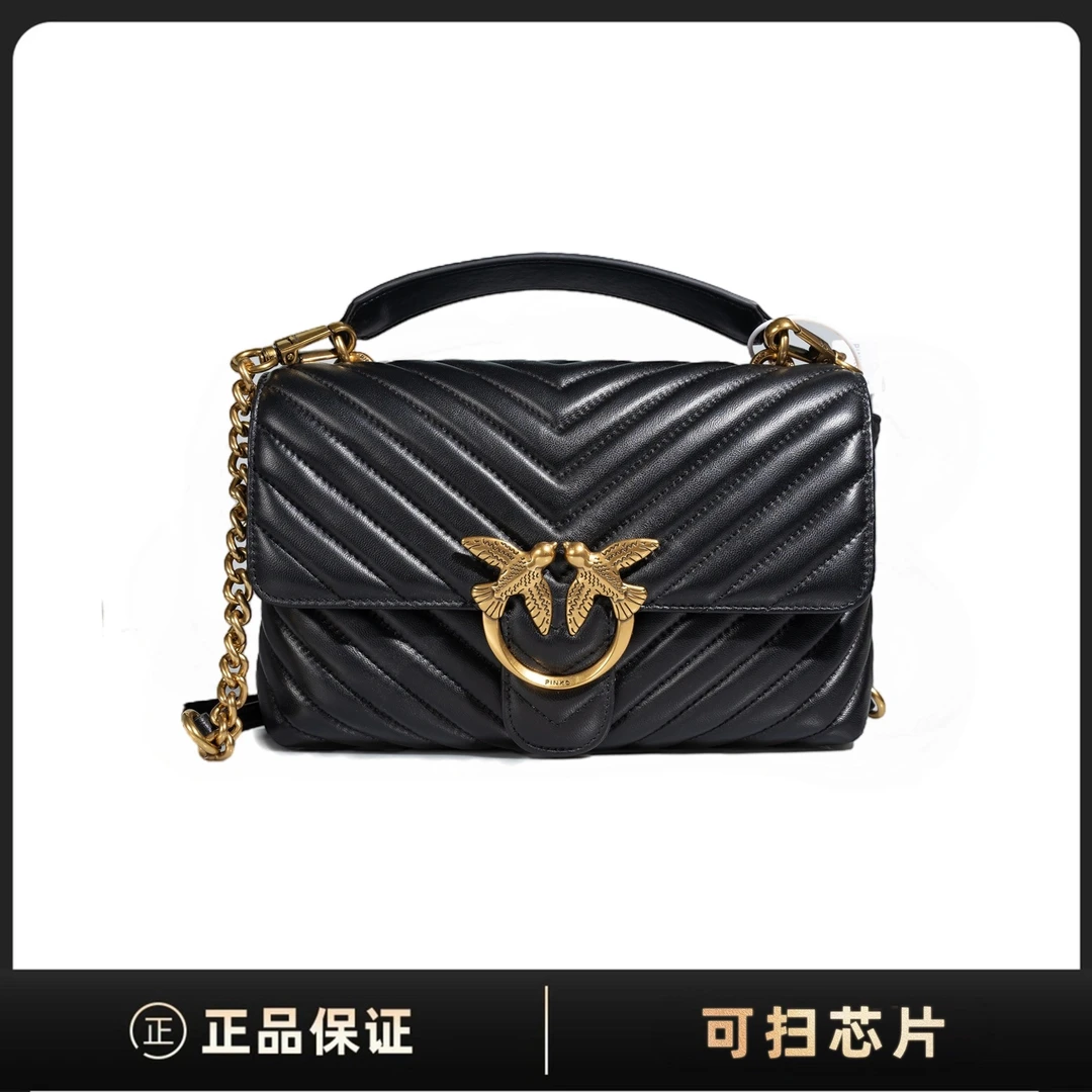 全新未使用 PINKO 【大号手提包V纹】燕子包 时尚 单肩链条sk1018D