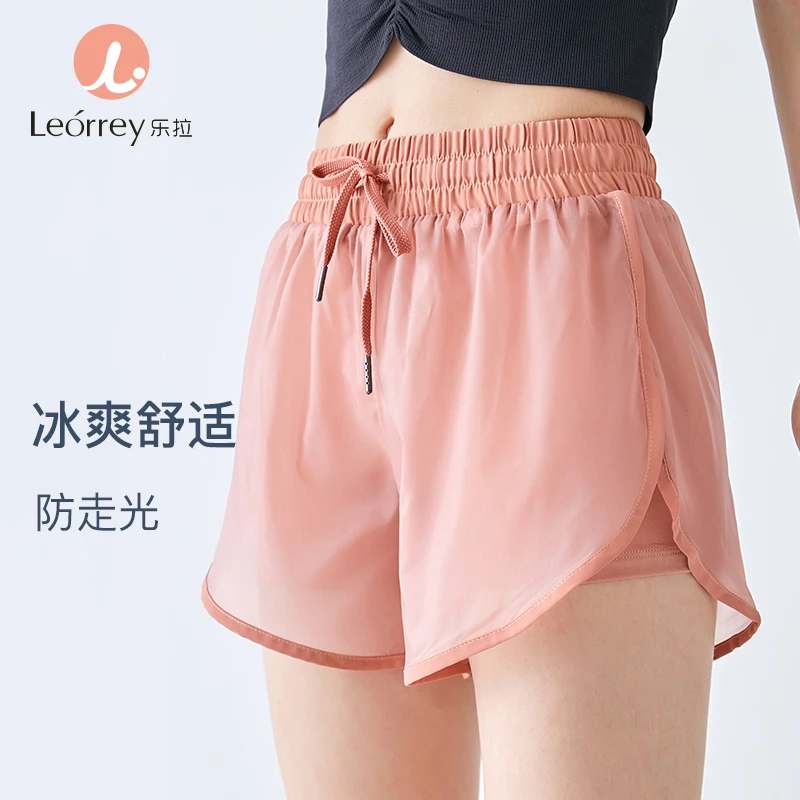Leorrey/乐拉运动防走光假两件健身短裤女跑步外穿高腰篮球裤瑜伽