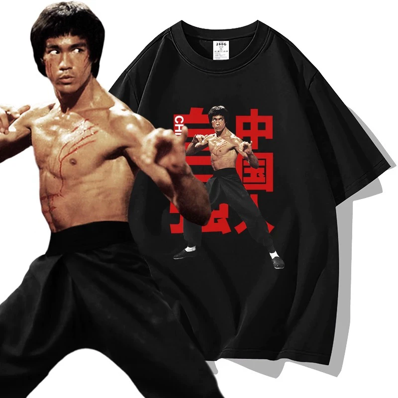 香港李小龙自强中国人短袖t恤潮流oversize嘻哈街头功夫截拳道夏
