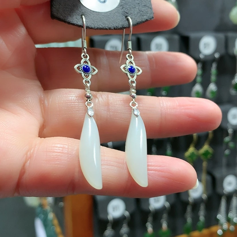 【闪购商品】和田玉耳饰银S925镶嵌