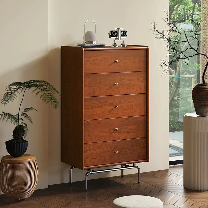 法式复古实木五斗柜黑色收纳储物柜床边置物立柜家用客厅靠墙柜子