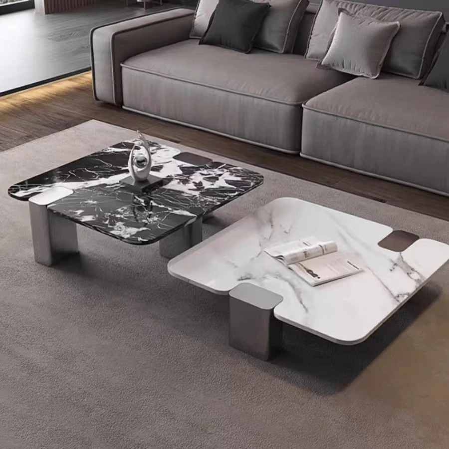 意式极简大理石茶几正方形设计师款高级感家用客厅小户型高矮组合