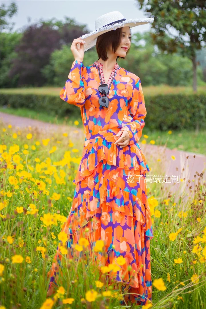 【RZ】立领复古风桑蚕丝衬衣➕半裙套装