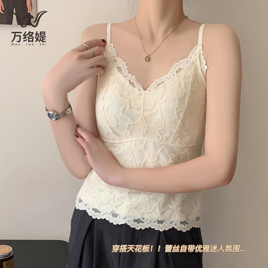 万络媞18448蔷薇花纹蕾丝美背无痕舒适磨毛加厚柔软内搭吊带文胸