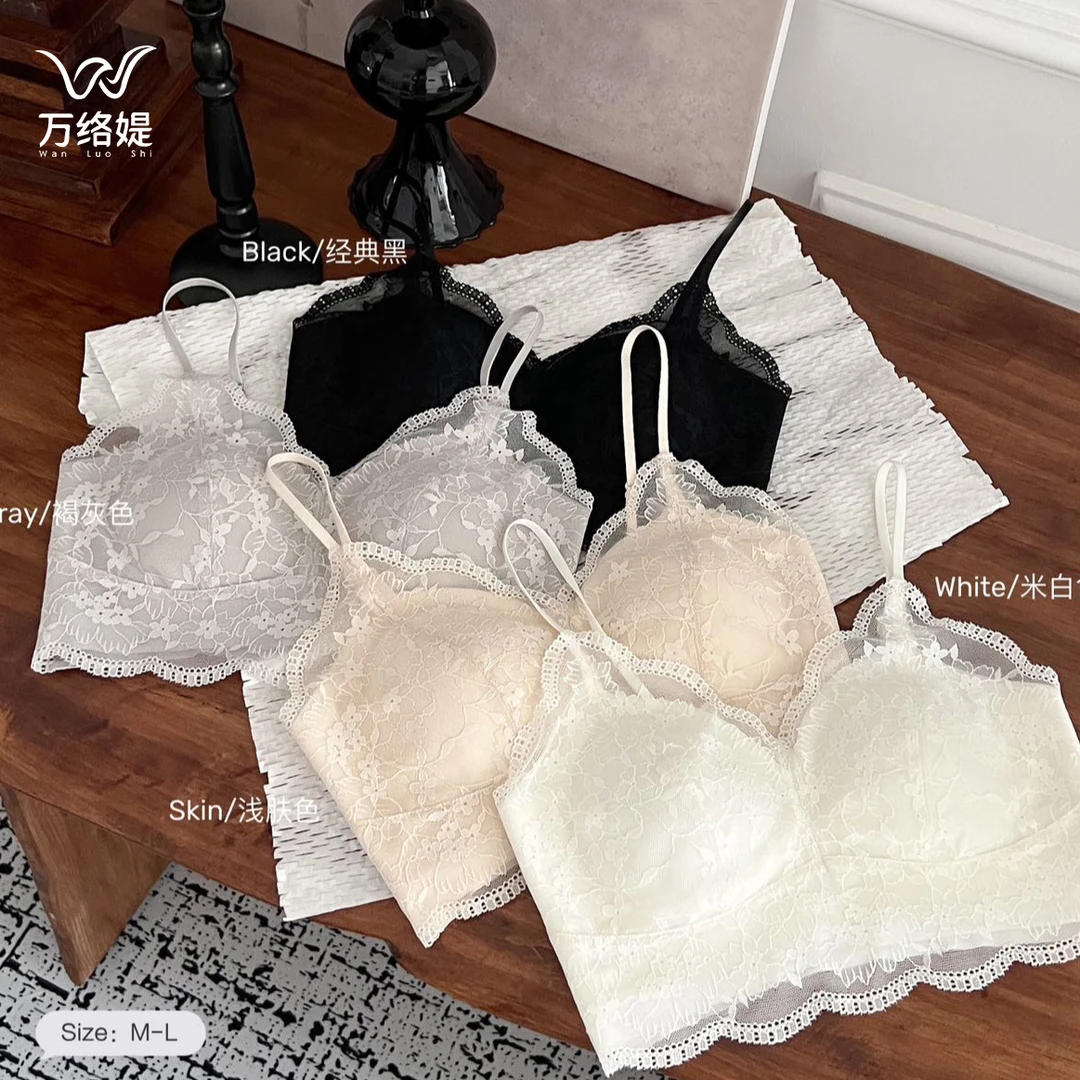 万络媞1604法式蕾丝美背花纹夏季少女无钢圈防走光美背文胸经典