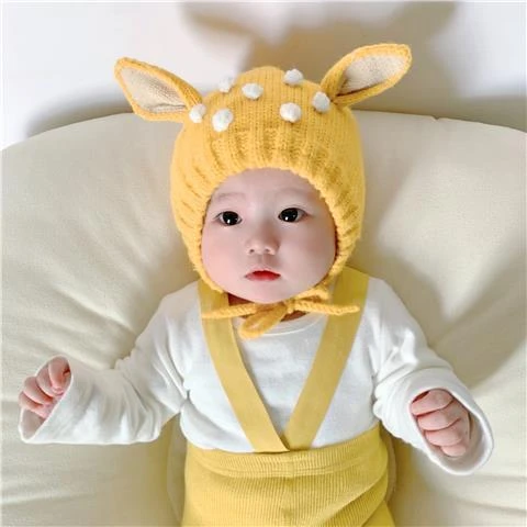 新款宝宝帽子秋冬可爱超萌小鹿男女婴幼儿童护耳帽冬季保暖毛线帽