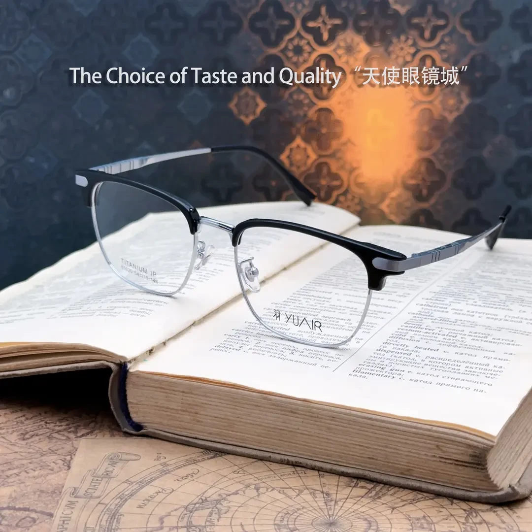 目尚眼镜61020复古眉毛镜框纯钛风琴口近视眼镜可配度数防蓝光