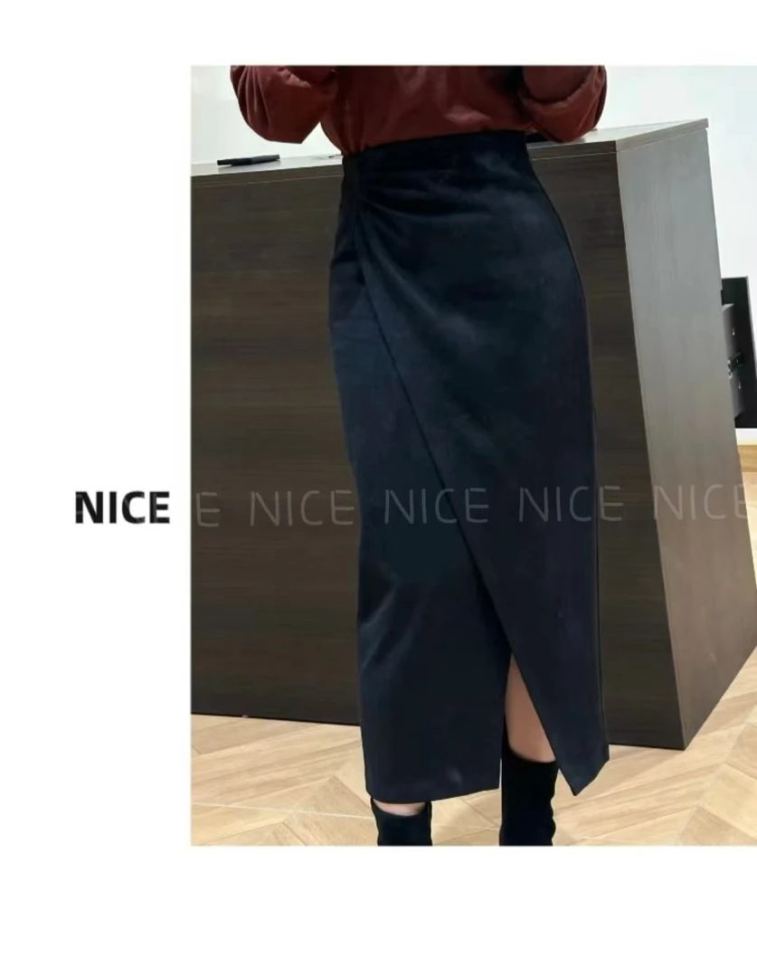 NICE【搭什么都好看】 冬款高腰毛呢半身裙中长款百搭气质显瘦