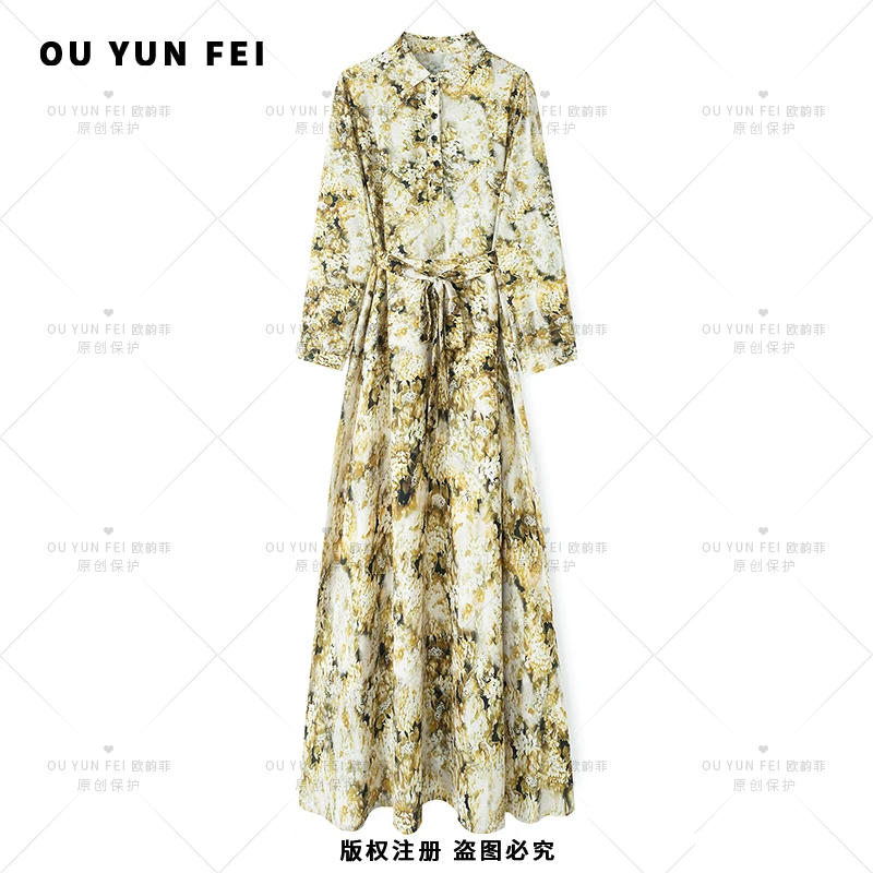 高级感连衣裙女早秋新款气质显瘦穿搭时尚轻奢洋气印花长裙F1569