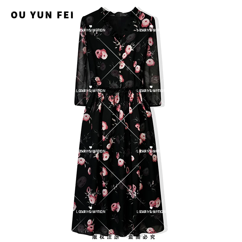 气质宽松连衣裙设计师轻奢女装显白时尚优雅系带收腰长裙H5037