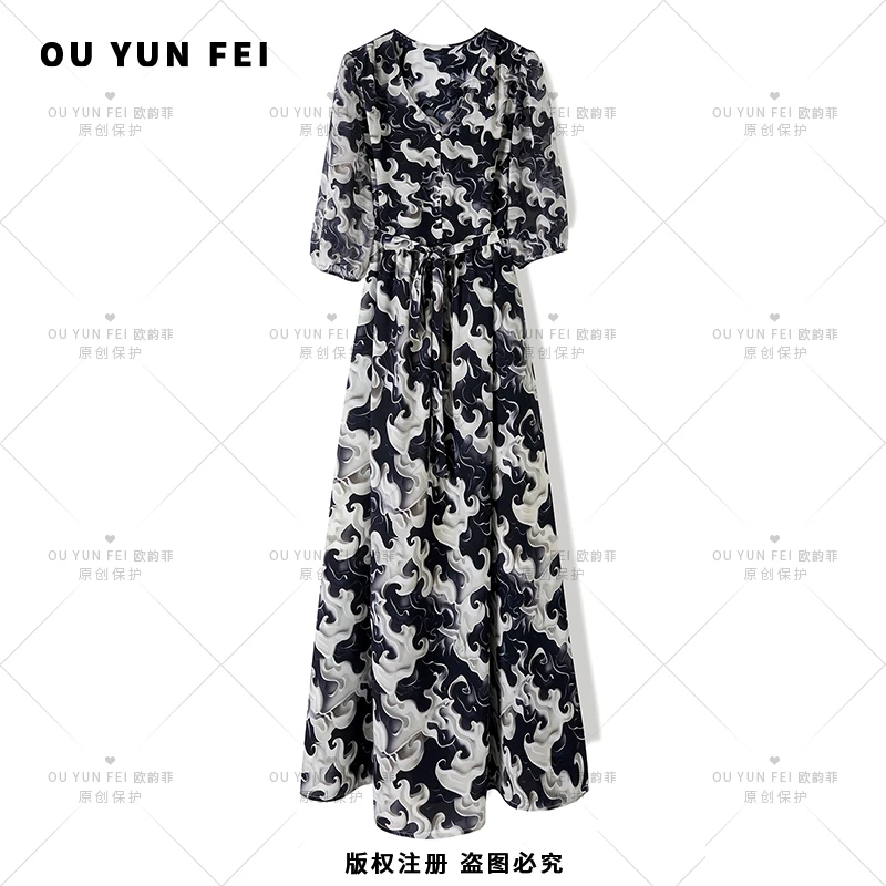 女装连衣裙春夏优雅高奢潮牌女气质网红轻奢时尚女士保护X9133