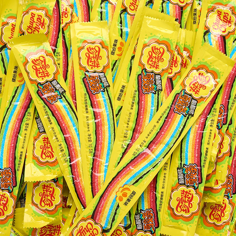 珍宝珠酸条糖彩虹条软糖酸甜果汁果味长条橡皮糖果儿童零食缤纷