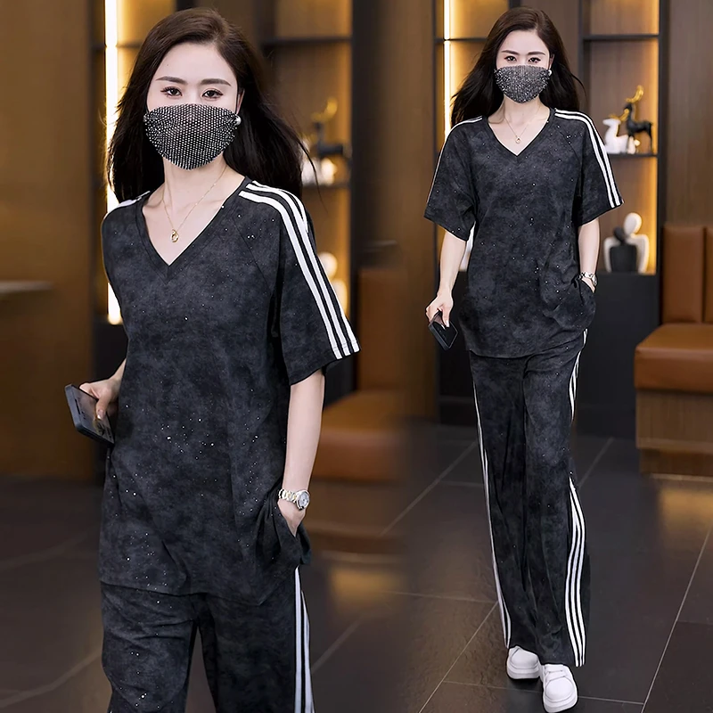 2025夏季新款休闲宽松时尚运动服套装胖妹妹遮肉减龄显瘦两件套