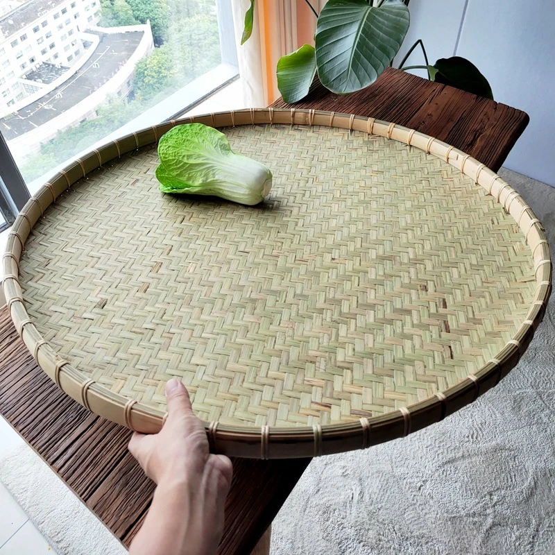 白藤锁边头层竹皮簸箕竹编晾晒圆形平底竹筐手编竹匾竹制品