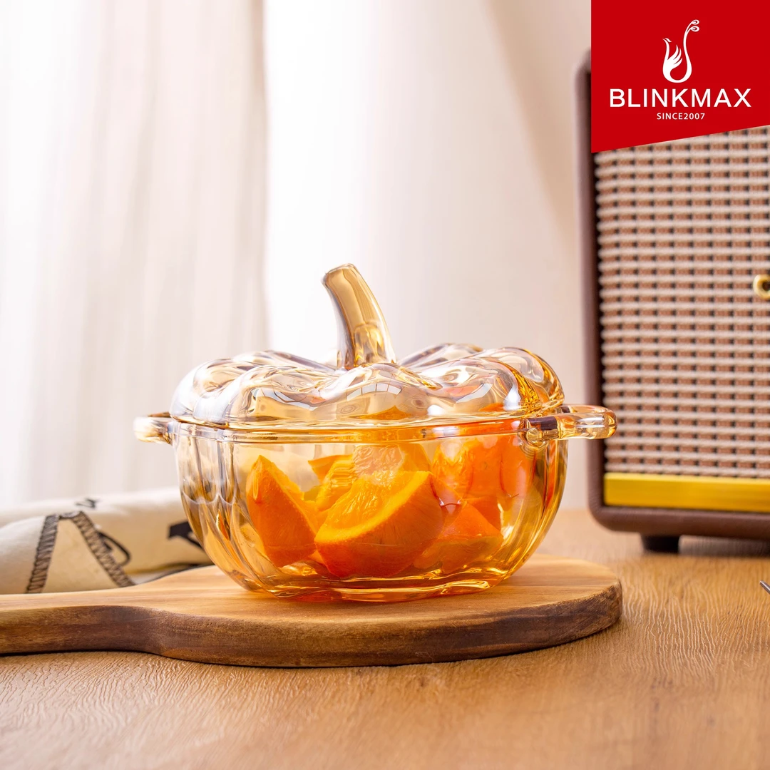 新款钢化玻璃双耳带盖南瓜煲 蒸蛋煮粥燕麦家用可微波冷冻烤箱