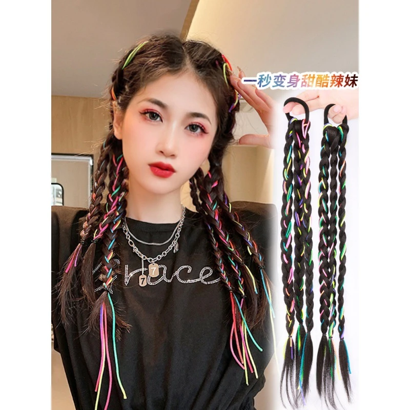 假发女辫子甜酷女孩麻花长辫渐变彩绳挑染拳击辫仿真脏辫假发辫子
