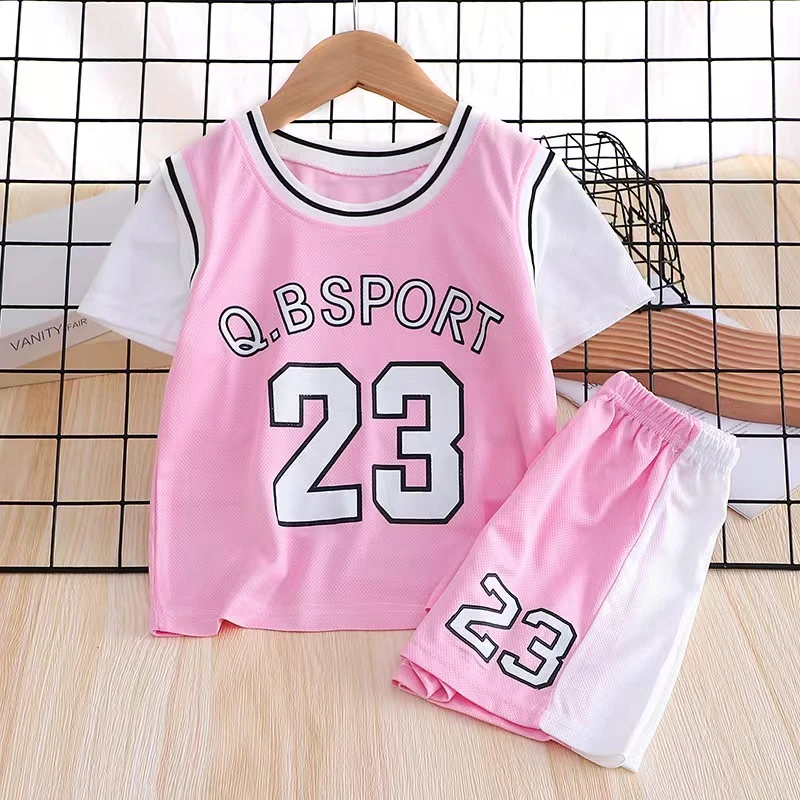 新款夏季儿童短袖运动套装时尚男女中大童篮球训练服速干透气薄款