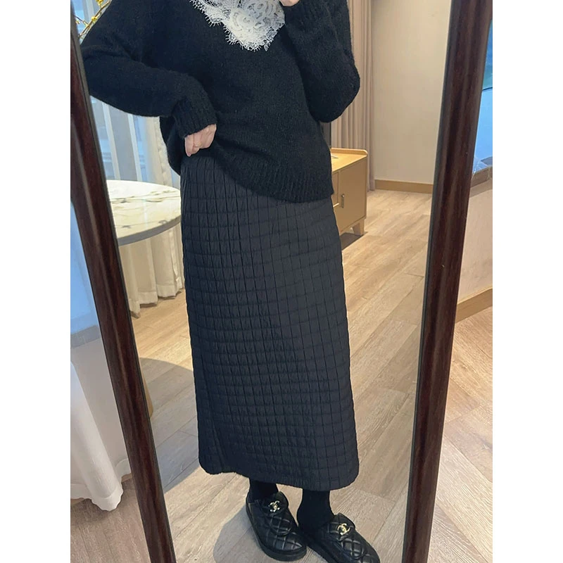 【DIS 现货】【千金格调】冬季高腰显瘦格纹直筒半身裙Z524X21031