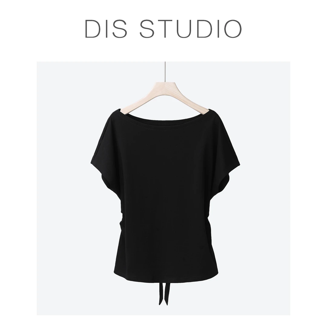【DIS 现货】【绵绵黑巧】后系带一字肩掐腰褶皱小飞袖T恤Z524Y09332