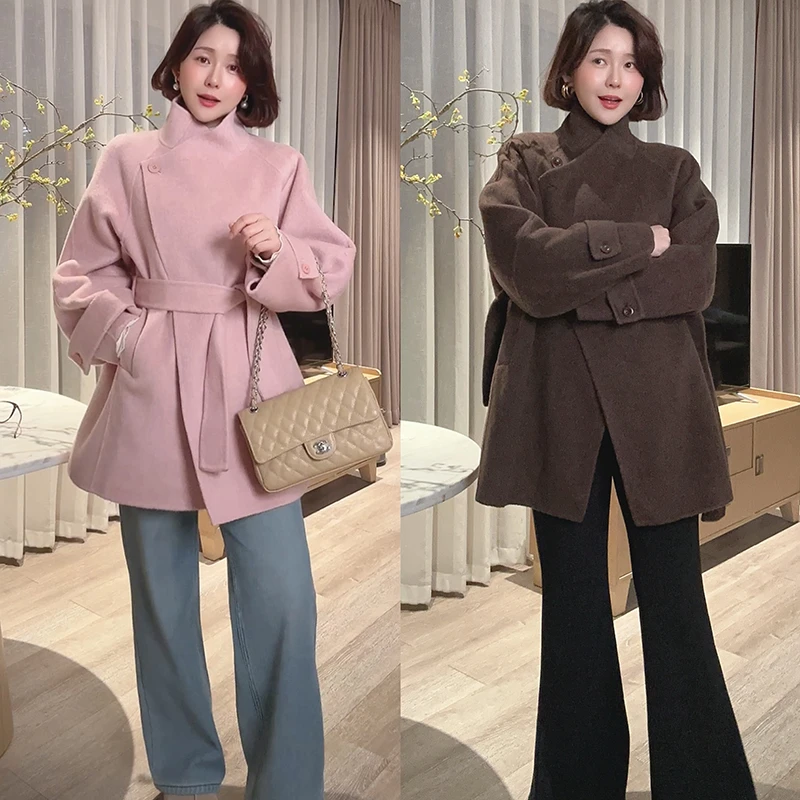 【DIS 清仓】【绵冬甜茶】立领系带收腰显瘦羊毛呢外套Z524X20697